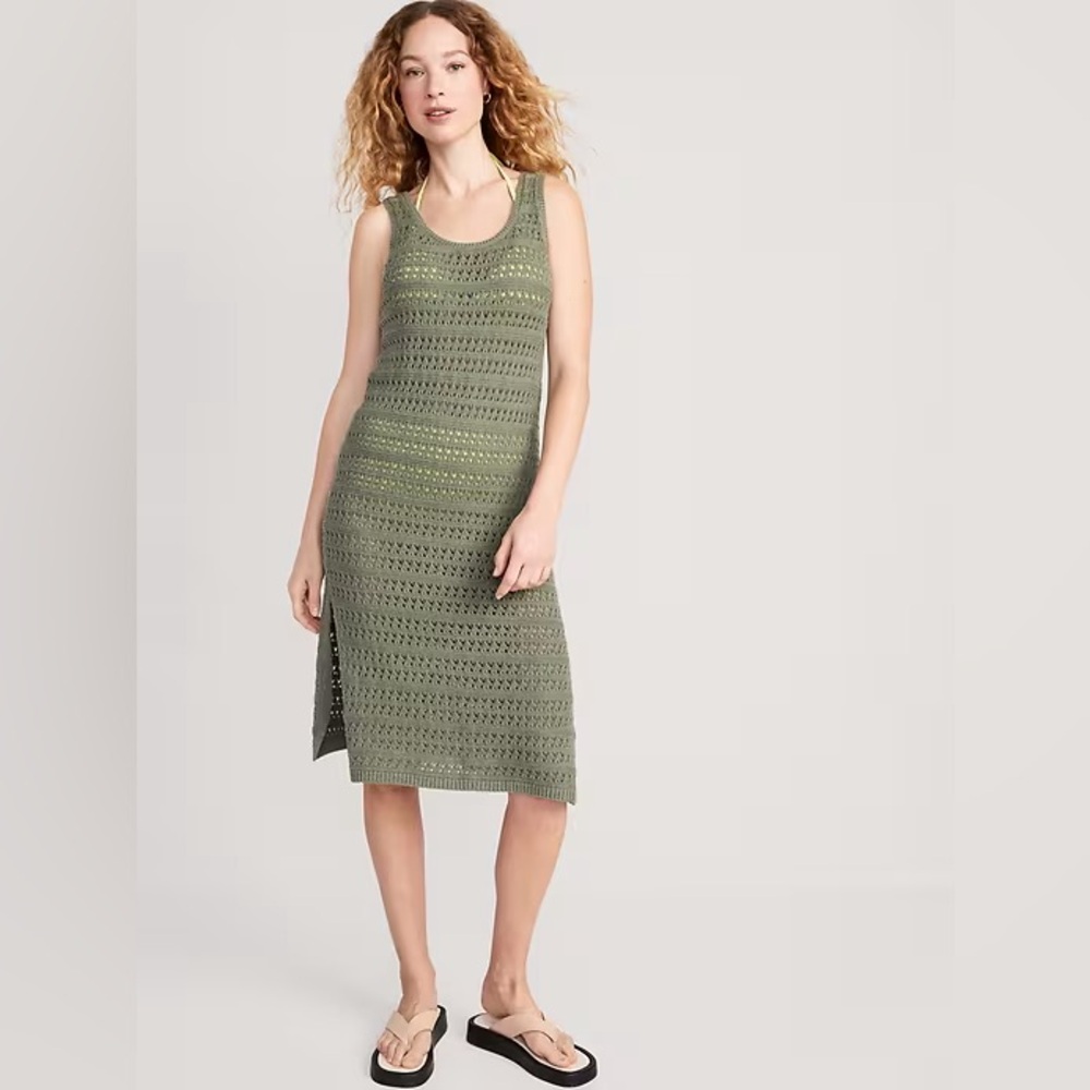 Old Navy Fitted Sleeveless Crochet Swim Cover-Up Midi Dress in XXL in Pine